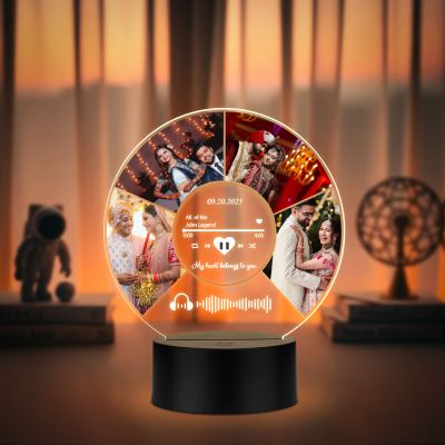 Personalized Photo & Spotify Plaque LED Lamp with Music Player Display, Custom Photo Collage Night Light, Scannable Code Gift for Birthday, Valentines, Anniversary Warm White Light